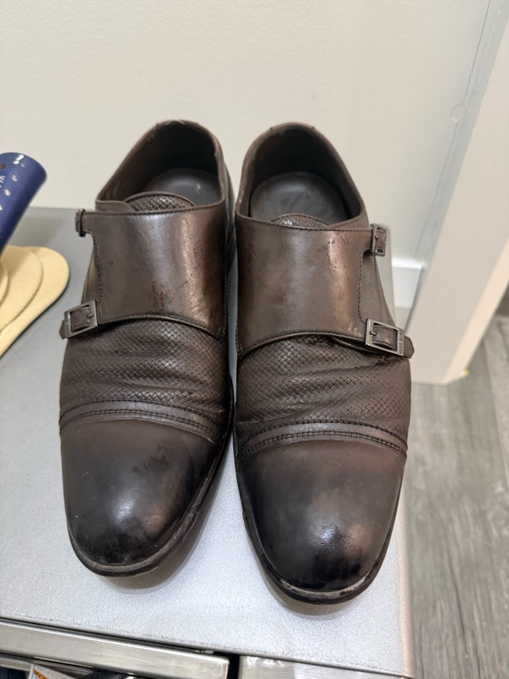 Hugo Boss Brown Leather Monk Strap Oxfords